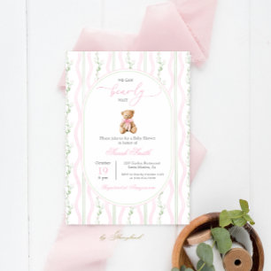 Invitation Grandmillennial Teddy Oear Baby shower fille