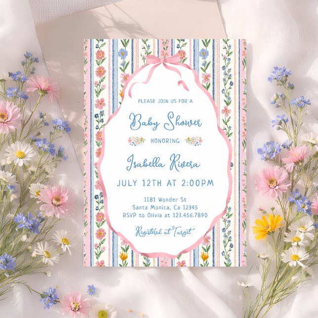 Invitation Grandmillennial Vintage Floral Girl Baby Shower  (Créateur téléchargé)