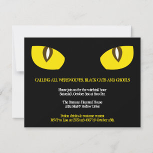 Invitation Grands yeux de chat jaune regard noir fête d'Hallo