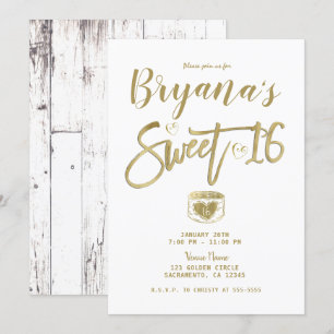Invitation Grange Blanche Bois Doré Fête Douce 16 Ans Party