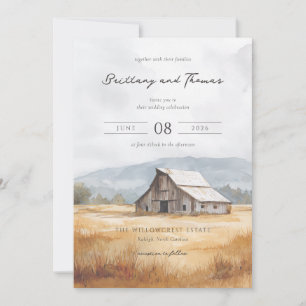 Invitation Grange Bleue Rustique Aquarelle