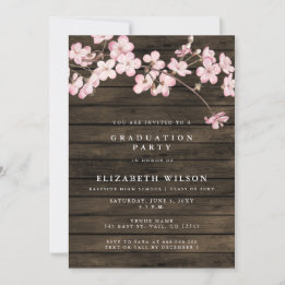 Invitation Grange Bois Sakura Fleurs de cerises roses Graduat