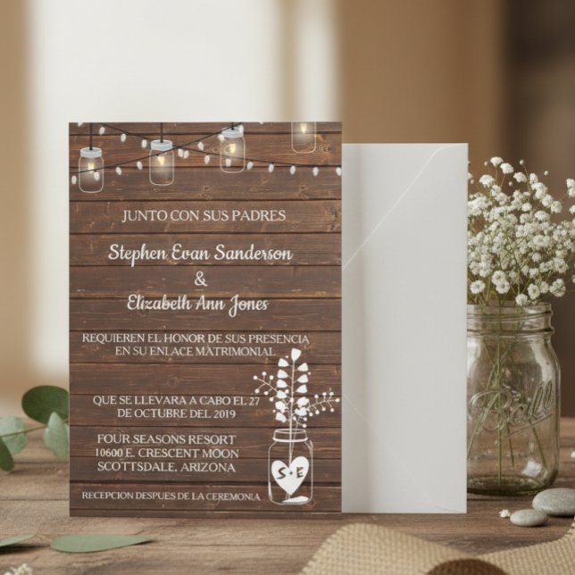 Invitation Grange de mariage espagnole en bois classique pot  (Créateur téléchargé)