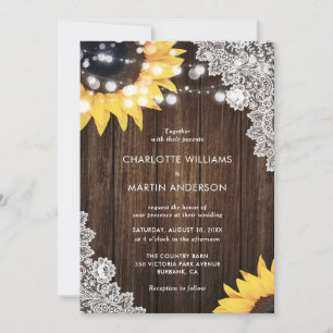 Invitation Grange Fleurie Tournesol Bois Dentelle Florale Élé