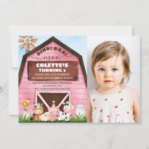 Invitation Grange rose Oink Baa Moo Animaux de ferme Photo An