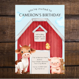 Invitation Grange rouge mignon et animaux de la ferme