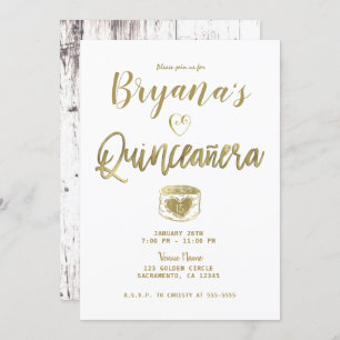 Invitation Grange rustique Blanc Bois Or 15 Quinceañera
