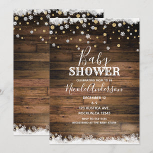 Invitation Grange Rustique Bois Argent Or Hiver Baby Shower