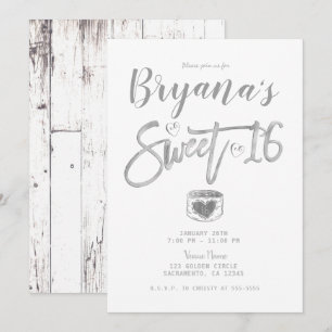 Invitation Grange Rustique Bois Blanc Argent Fête Douce 16 An