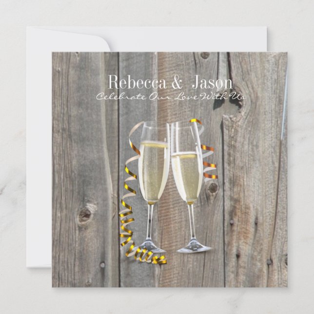 Invitation grange rustique bois champagne mariage campagnard  (Devant)