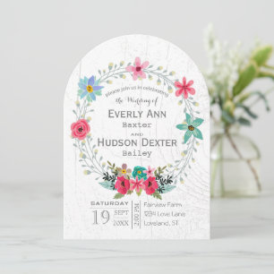 Invitation Grange rustique Bois Floral Garland Wreath