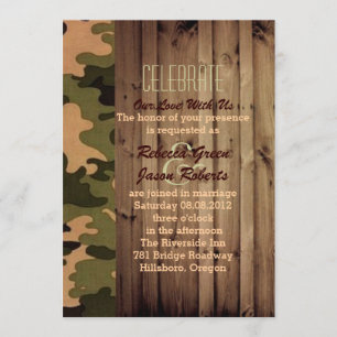Invitation grange rustique bois pays ouest Camo Mariage