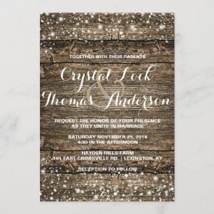 Invitation Grange rustique Flammes de neige en bois Mariage h