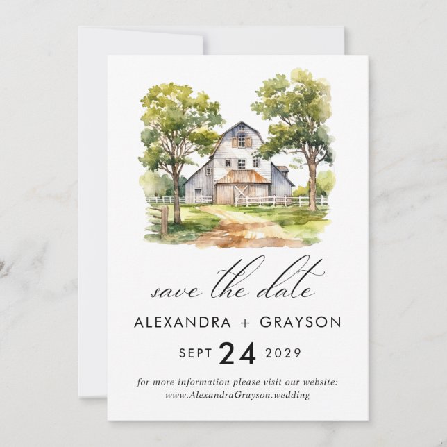 Invitation Grange Sauvez la date, Rustic Farmhouse Photo (Devant)