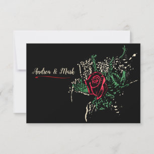 Invitation Graphic Rose rouge Feuilles Mariage de la respirat
