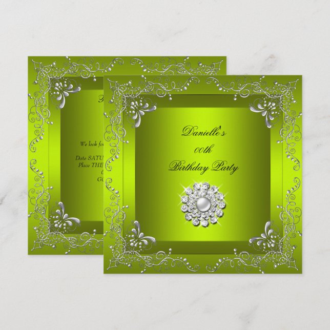 Invitation Graphique de fête d'anniversaire tout âge Chartreu (Devant / Derrière)
