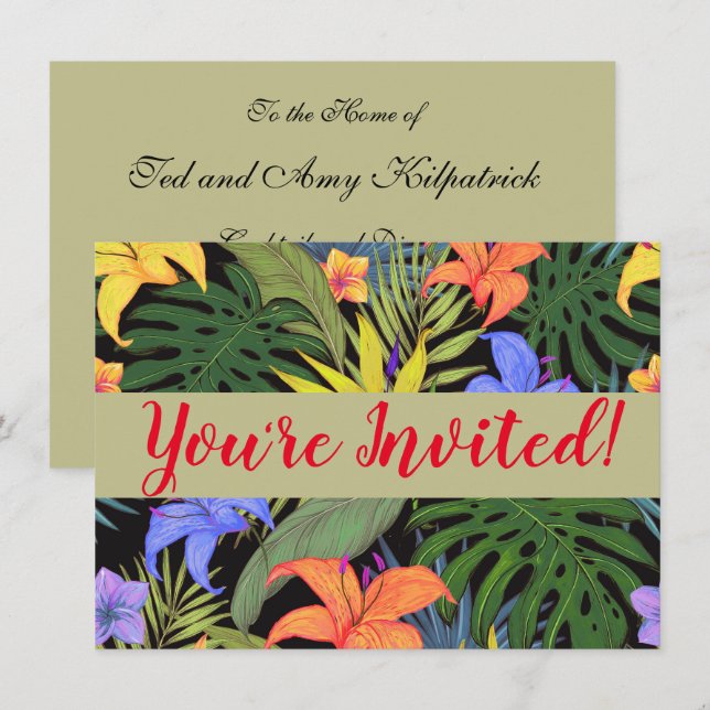 Invitation Graphique de fleur d'Aloha de Hawaii tropical (Devant / Derrière)