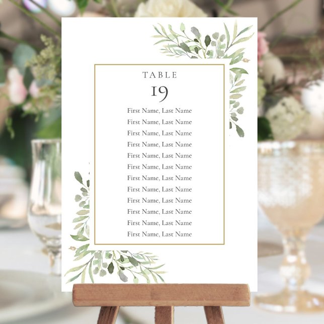 Invitation Graphique de placement 2 côtés avec verdure numéro (Greenery Seating Chart 2 Sided Table Number)