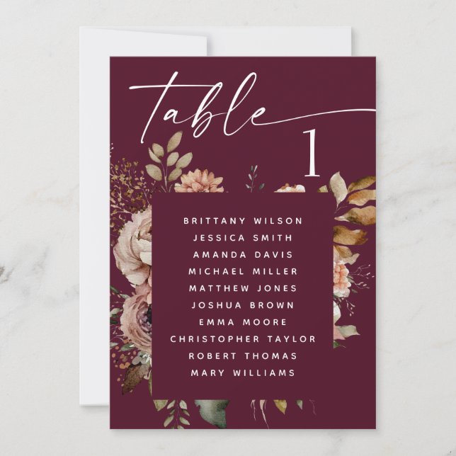 Invitation Graphique de placement de mariage bordeaux foncé | (Devant)
