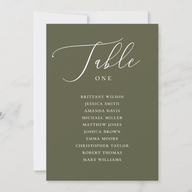 Invitation Graphique de placement de mariage élégant vert oli (Devant)
