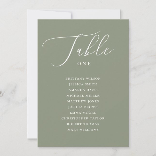 Invitation Graphique de placement de mariage élégant vert sau (Devant)
