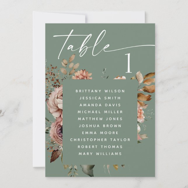 Invitation Graphique de placement de mariage floral bohème ve (Devant)