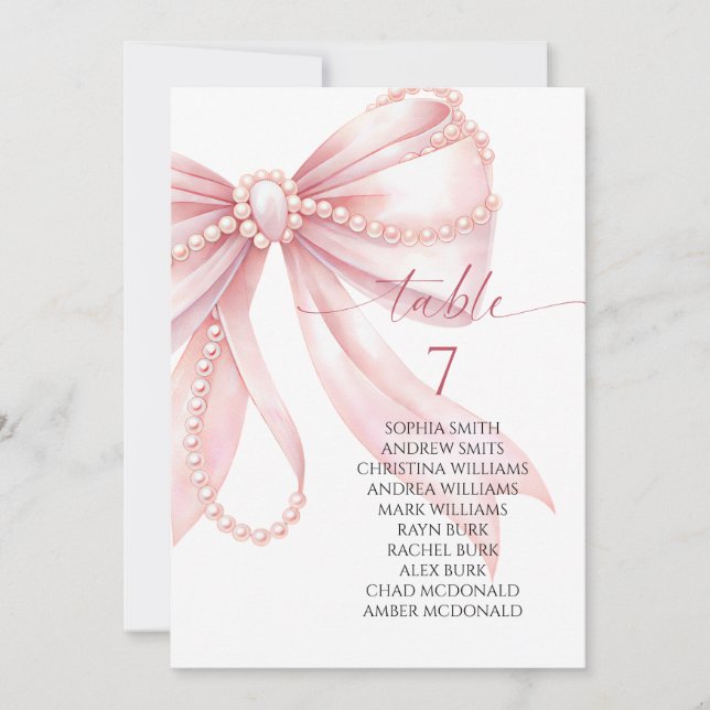 Invitation Graphique de placement Pearl and Pink Bow (Devant)