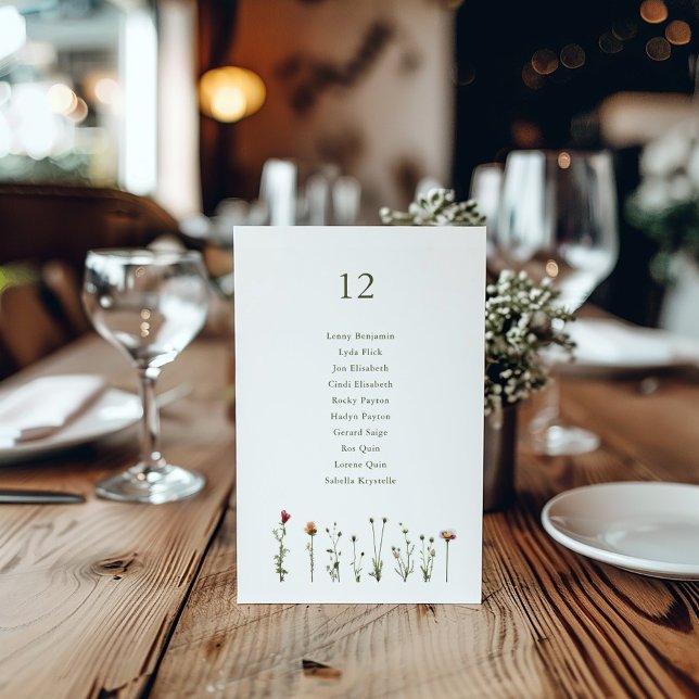 Invitation Graphique de sièges Fleurs sauvages illustrées (Wedding reception Wild Flowers Seating Chart.)