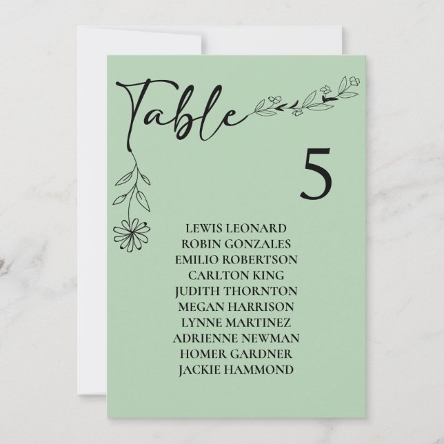 Invitation Graphique de table de mariage Vert Sauge Numéro de (Devant)