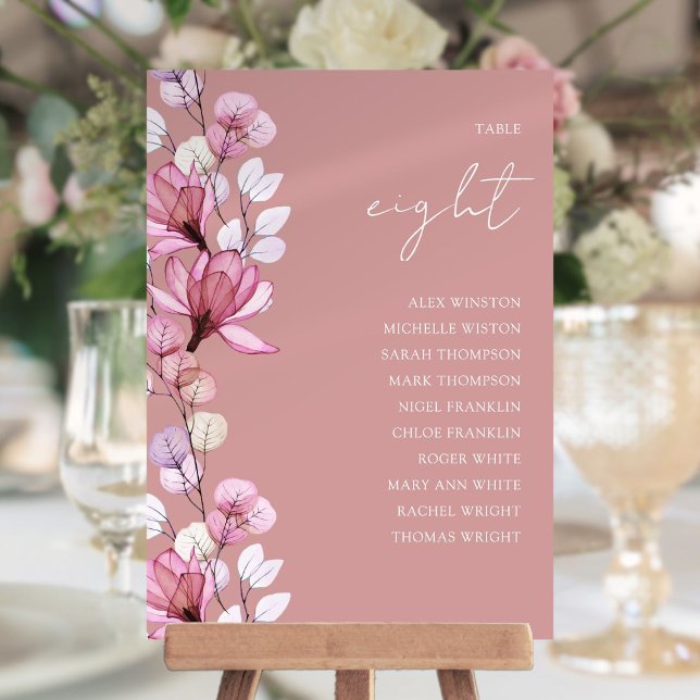 Invitation Graphique de table de numéro de photo florale rose (Dusty Rose Floral Photo Table Number Seating Chart)