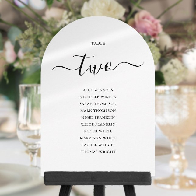 Invitation Graphique de table élégant à écriture noire arquée (Elegant Black Script Arched Table Seating Chart Invitation)