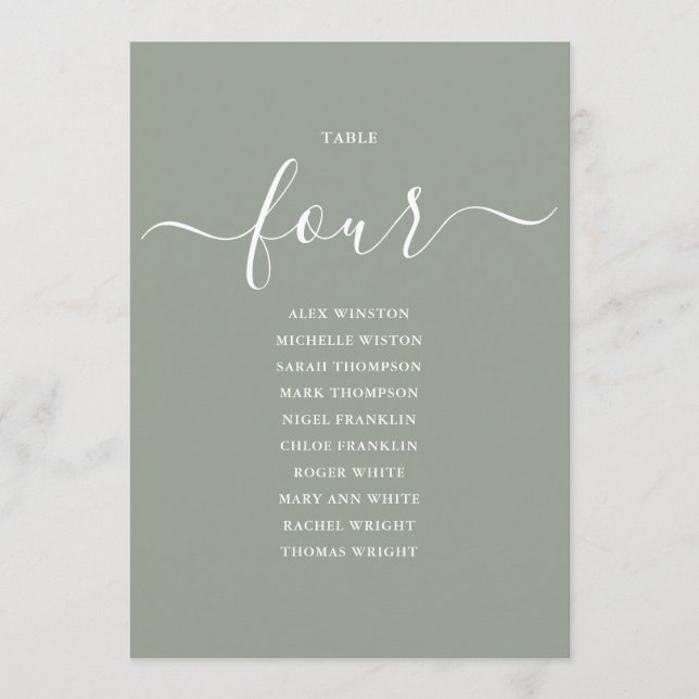 Invitation Graphique de table numéro 4 de couleur vert sauge  (Devant)