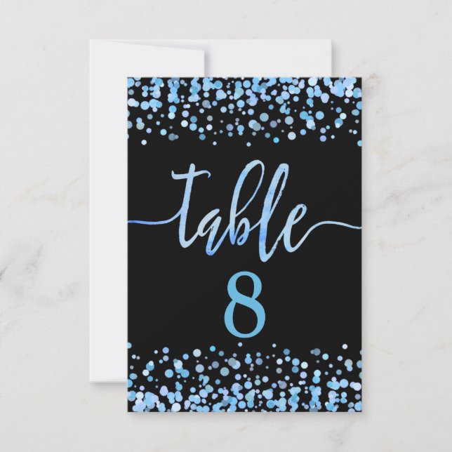 Invitation Graphique de table numéro Confettis Bleu Clair (Devant)