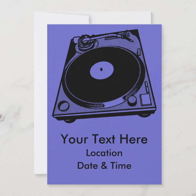 Invitation Graphique de Tourne-disque rétro en noir (Devant)