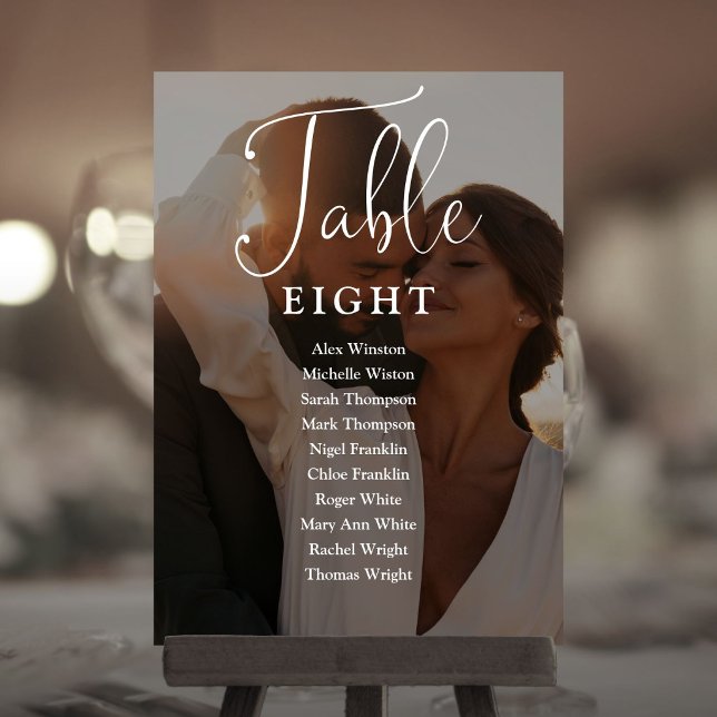 Invitation Graphique élégant de table de siège de photo de nu (Elegant Script Photo Seating Chart Table Number)