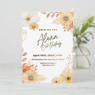 Invitation Graphique floral de fleur sauvage en terre cuite B