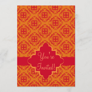 Invitation Graphique marocain rouge et orange arabesque