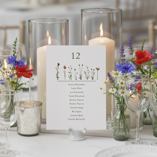 Invitation Graphique numérique Fleur sauvage illustré (Wildflowers wedding table number name chart place card.)