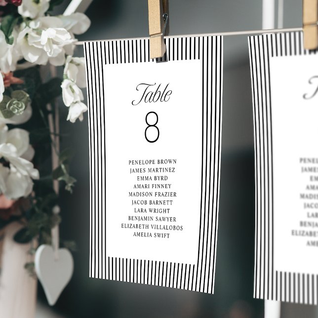 Invitation Graphiques de sièges de mariage de classe élégante (Striped Elegance Class Wedding Seating Charts Invitation)