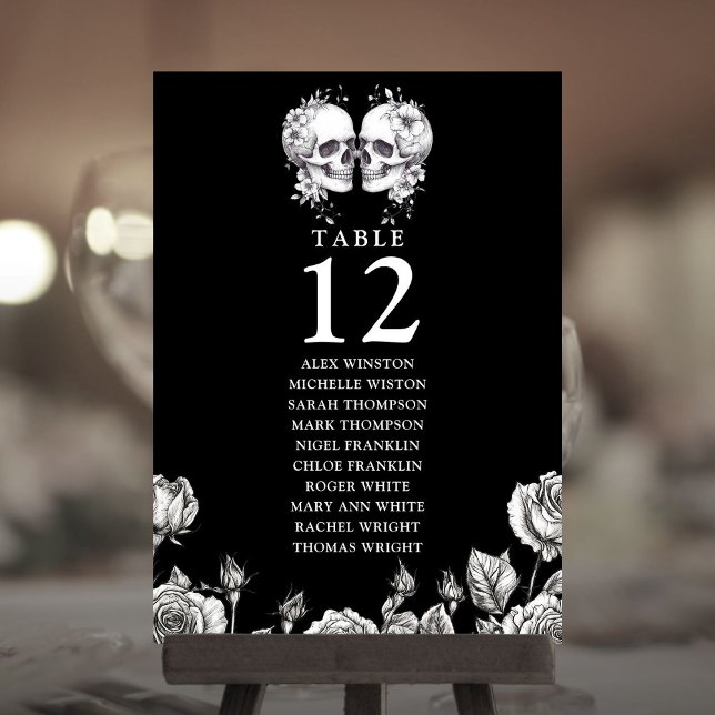 Invitation Graphiques de table de crânes floraux gothiques (Gothic Floral Skulls Table Number Seating Chart)
