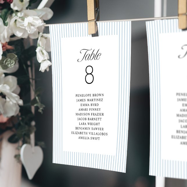 Invitation Graphiques de table de mariage de classe élégance  (Blue Striped Elegance Class Wedding Seating Charts Invitation)