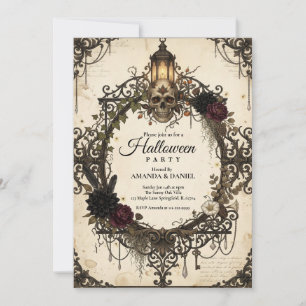 Invitation Graphisme crâne gothique vintage pour soirée Hallo