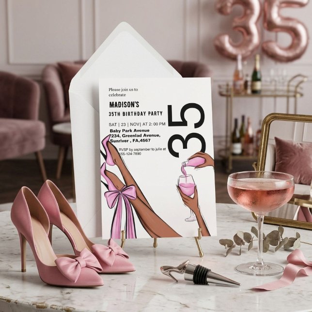 Invitation Graphisme de 35e anniversaire de fille de mode cla (Créateur téléchargé)
