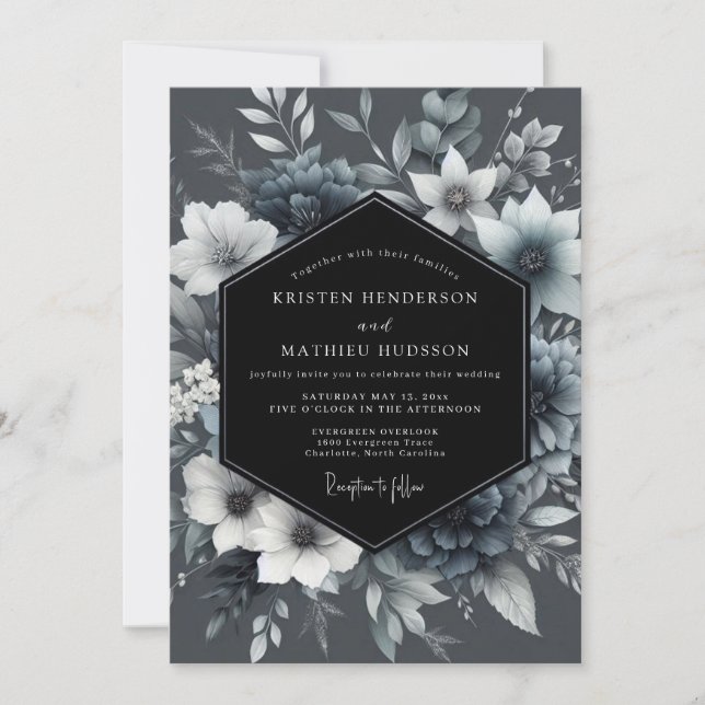 Invitation Graphite Ethereal Bloom Wedding (Devant)