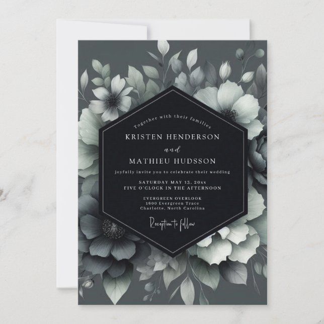 Invitation Graphite Shadowy Bloom Wedding (Devant)