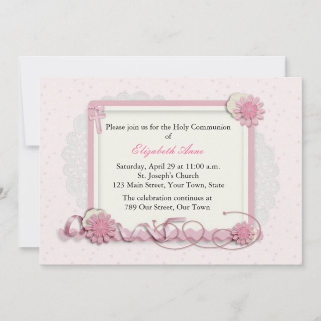 Invitation Grappe florale rose et crème religieuse (Devant)