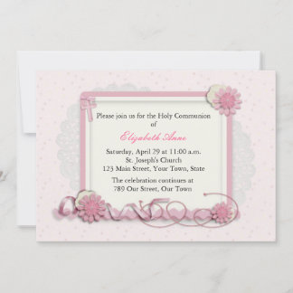 Invitation Grappe florale rose et crème religieuse
