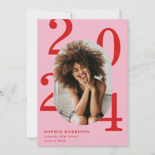 Invitation Gras Année Rouge rose ovale cadre photo Graduation