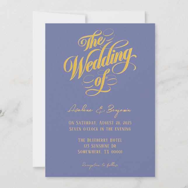 Invitation Gras Blueberry Sunshine Typographie Mariage (Devant)