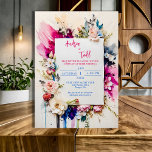 Invitation Gras brosse traits floral mariage aquarelle<br><div class="desc">Cette carte de faire-part de mariage présente un design artistique et dynamique avec une aquarelle moderne. L'arrière - plan présente des coups de pinceau audacieux et expressifs dans les tons rose, bleu et violet, mélangés avec des éclaboussures délicates pour créer une composition abstraite et animée. Autour du texte central sont...</div>